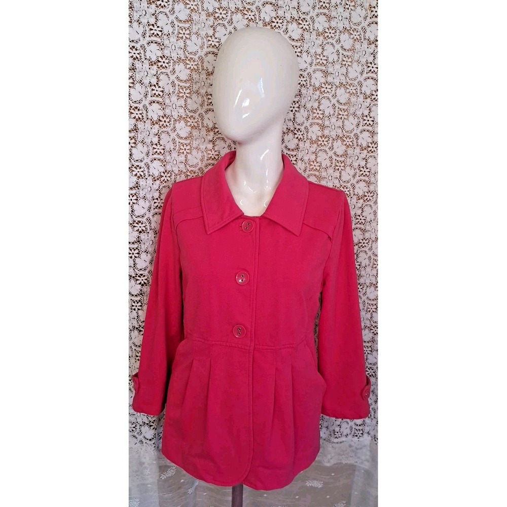 Babydoll‎ Jacket Size M Pink Button Up Cotton Spandex Peplum Barbie Motto Brand